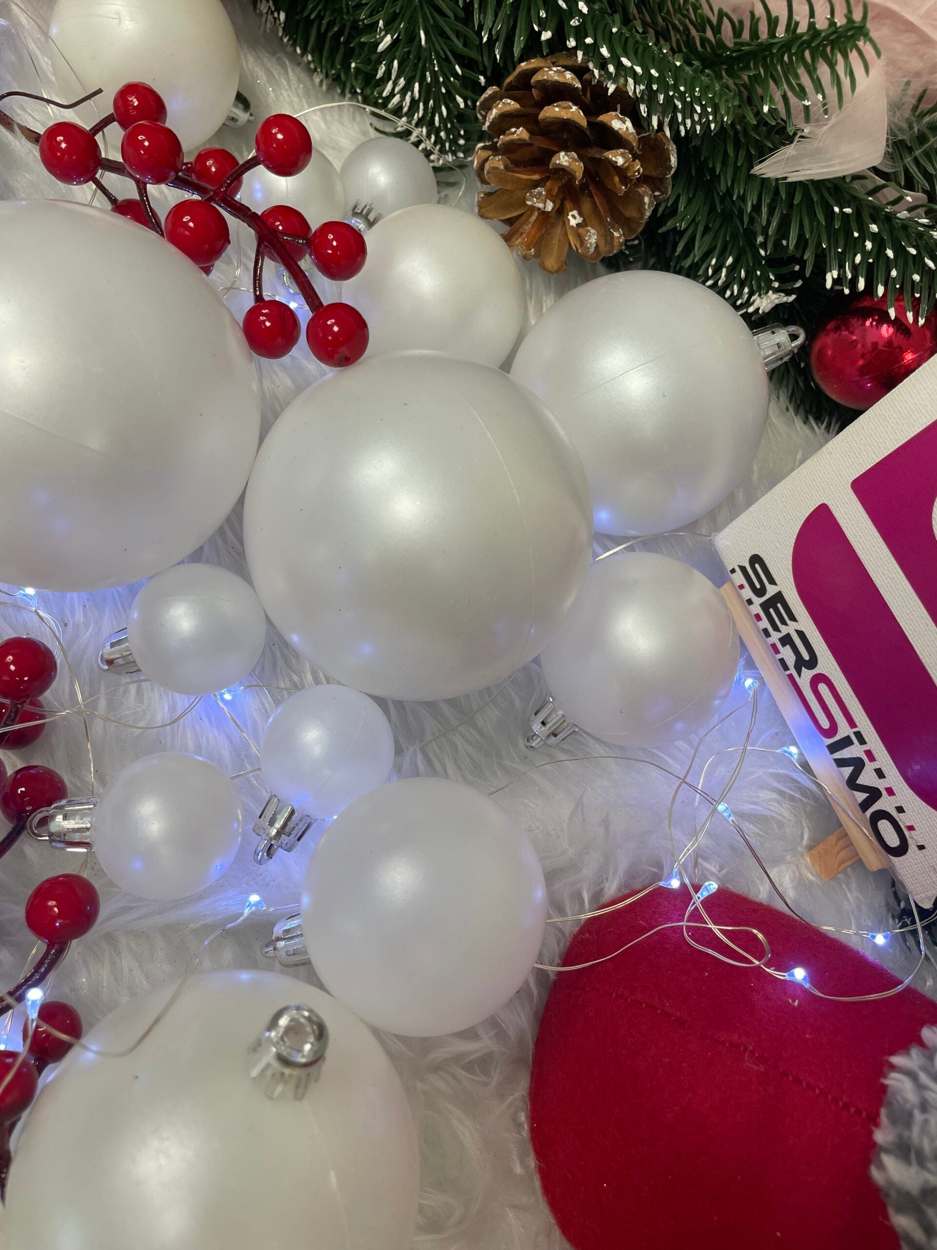 Set globuri de Craciun, 37 bucati, 3-8cm, alb perla