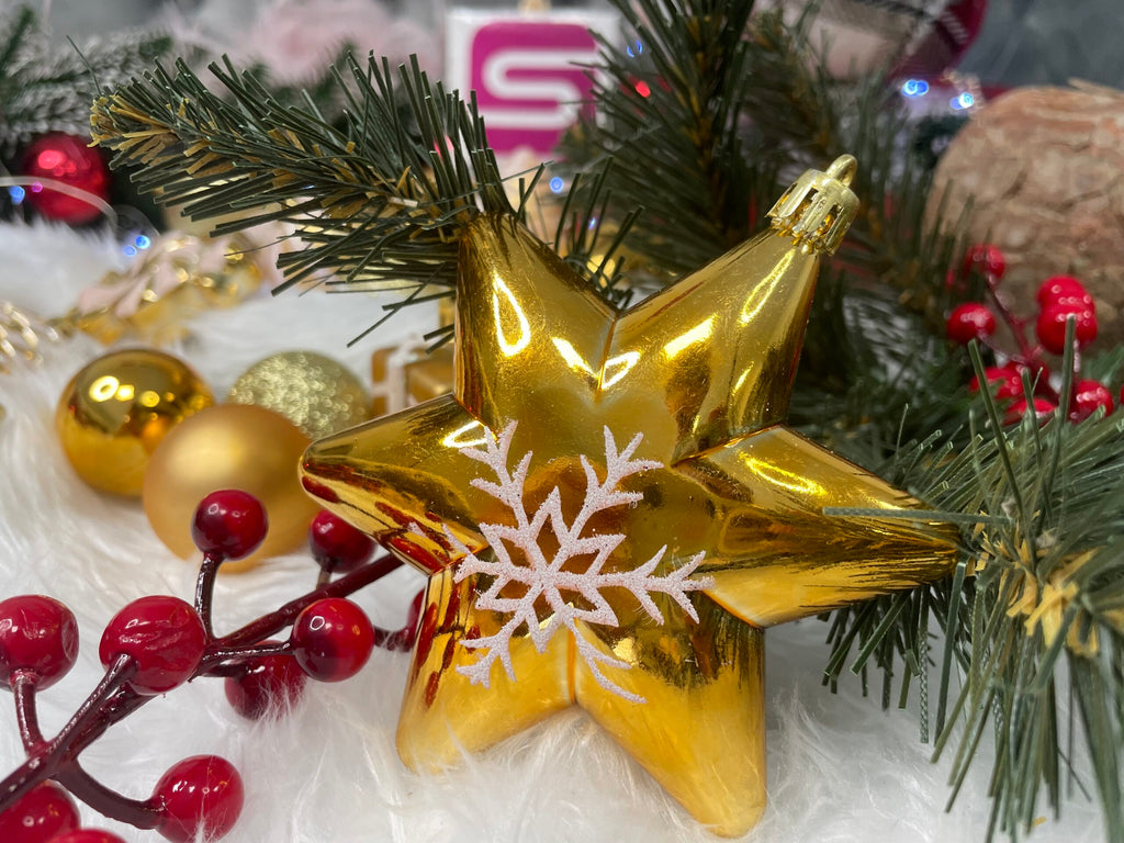 Set globuri si decoratiuni de Craciun, 77 piese, diverse dimensiuni, auriu