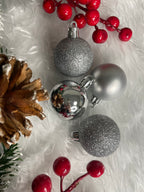 Set globuri de Craciun, 20 bucati, 3 modele, 4cm, argintiu