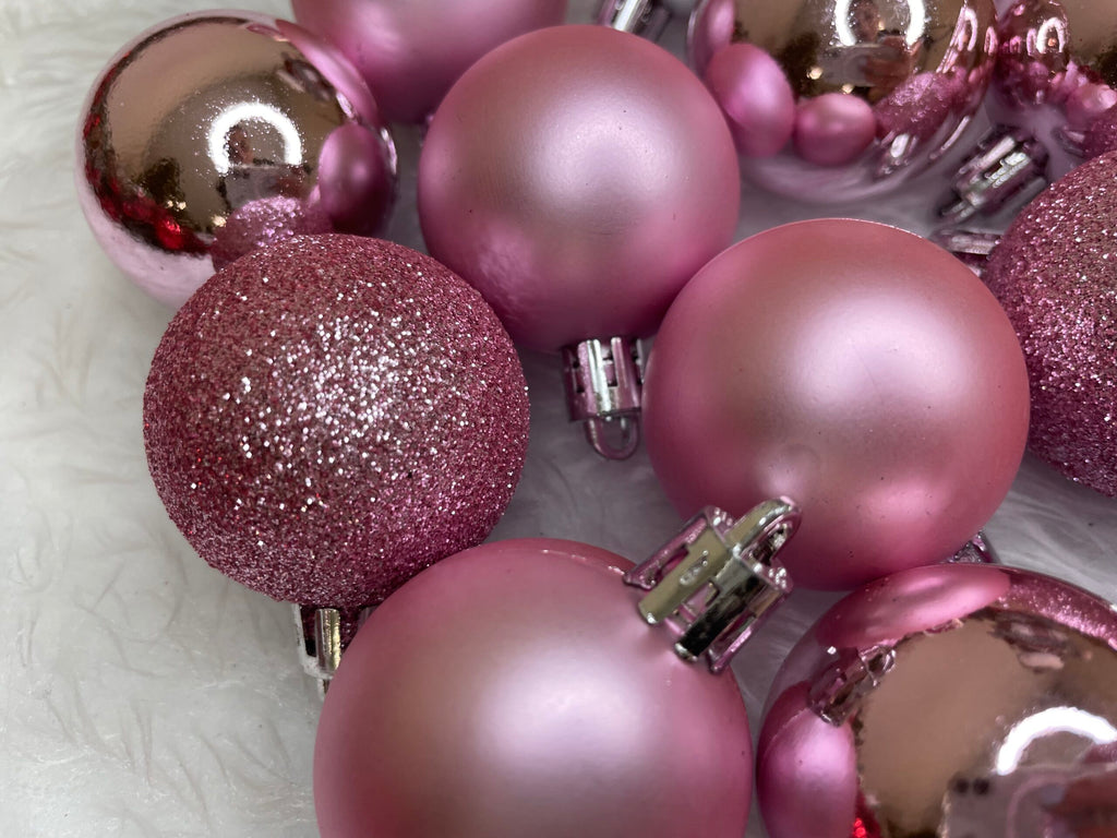 Set globuri de Craciun, 20 bucati, 3 modele, 4cm, roz