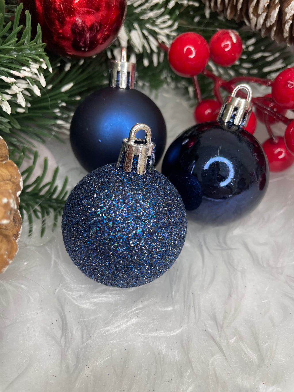 Set globuri de Craciun, 20 bucati, 3 modele, 4cm, albastru inchis