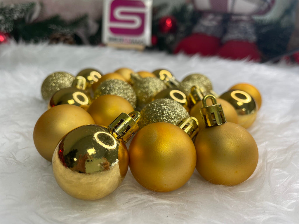 Set globuri de Craciun, 30 bucati, 3 modele, 3cm, auriu