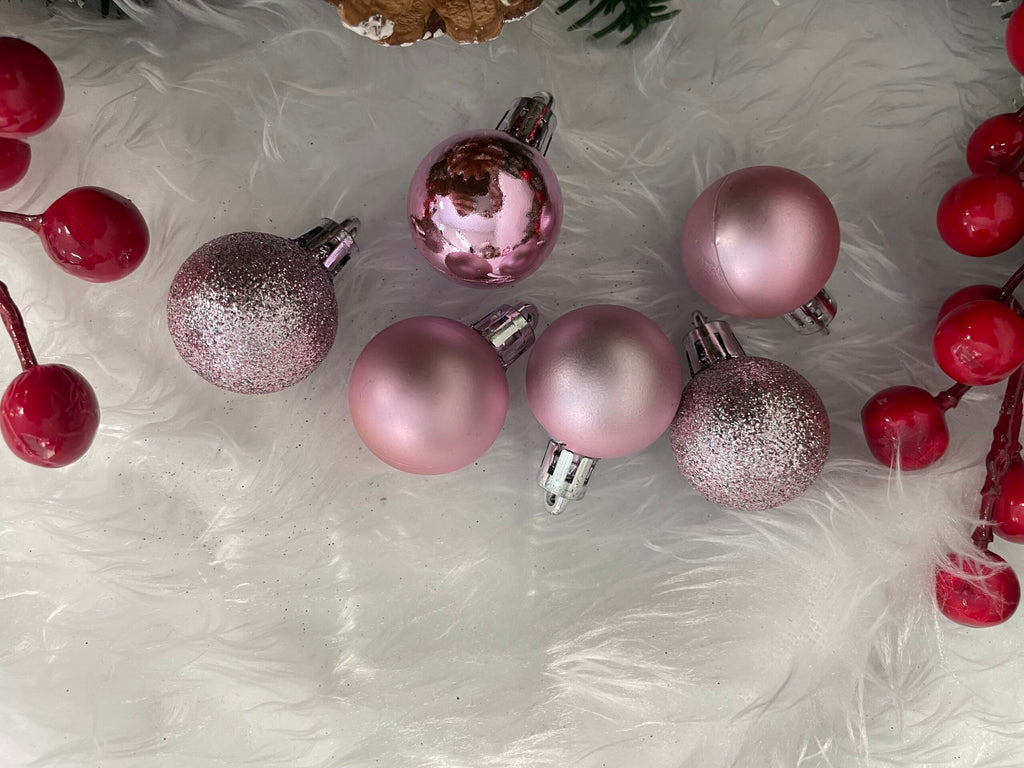 Set globuri de Craciun, 30 bucati, 3 modele, 3cm, roz