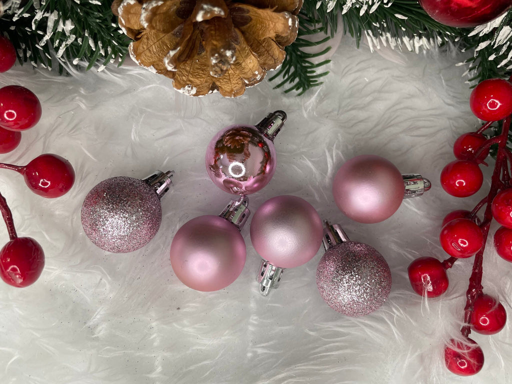 Set globuri de Craciun, 30 bucati, 3 modele, 3cm, roz