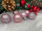 Set globuri de Craciun, 30 bucati, 3 modele, 3cm, roz