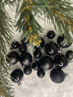 Set globuri de Craciun, 25 bucati, 3 modele, 2,5cm si 4cm, negru