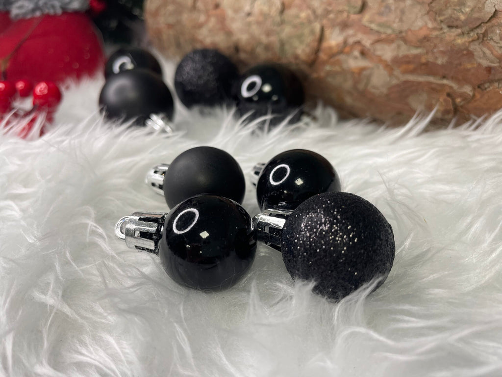 Set globuri de Craciun, 25 bucati, 3 modele, 2,5cm si 4cm, negru