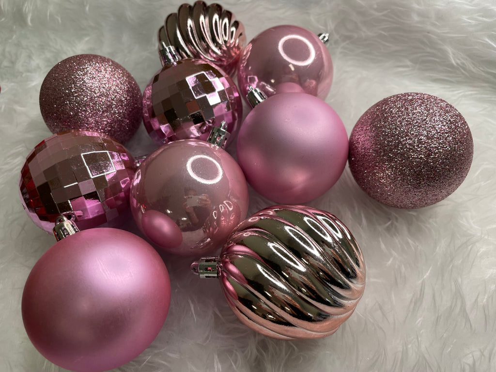 Set globuri de Craciun, 20 bucati, 5 modele, 6cm, roz