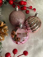 Set globuri de Craciun, 20 bucati, 5 modele, 6cm, roz