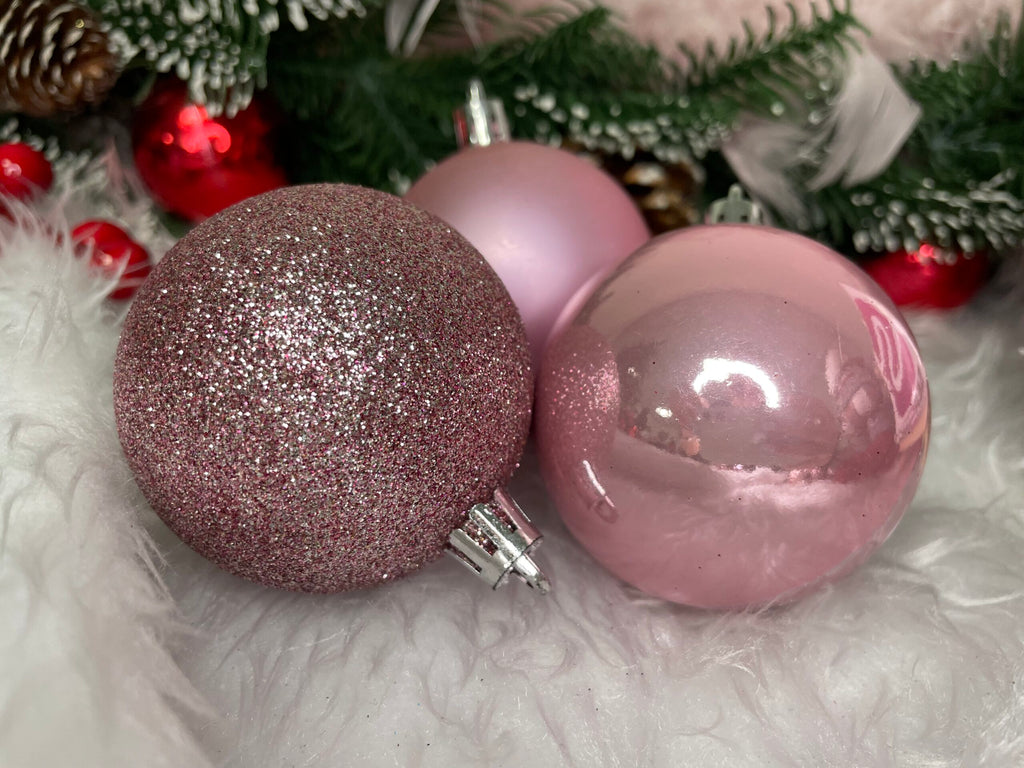 Set globuri de Craciun, 20 bucati, 5 modele, 6cm, roz