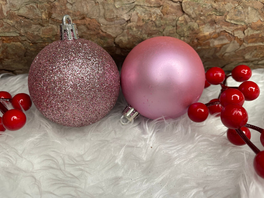 Set globuri de Craciun, 20 bucati, 5 modele, 6cm, roz