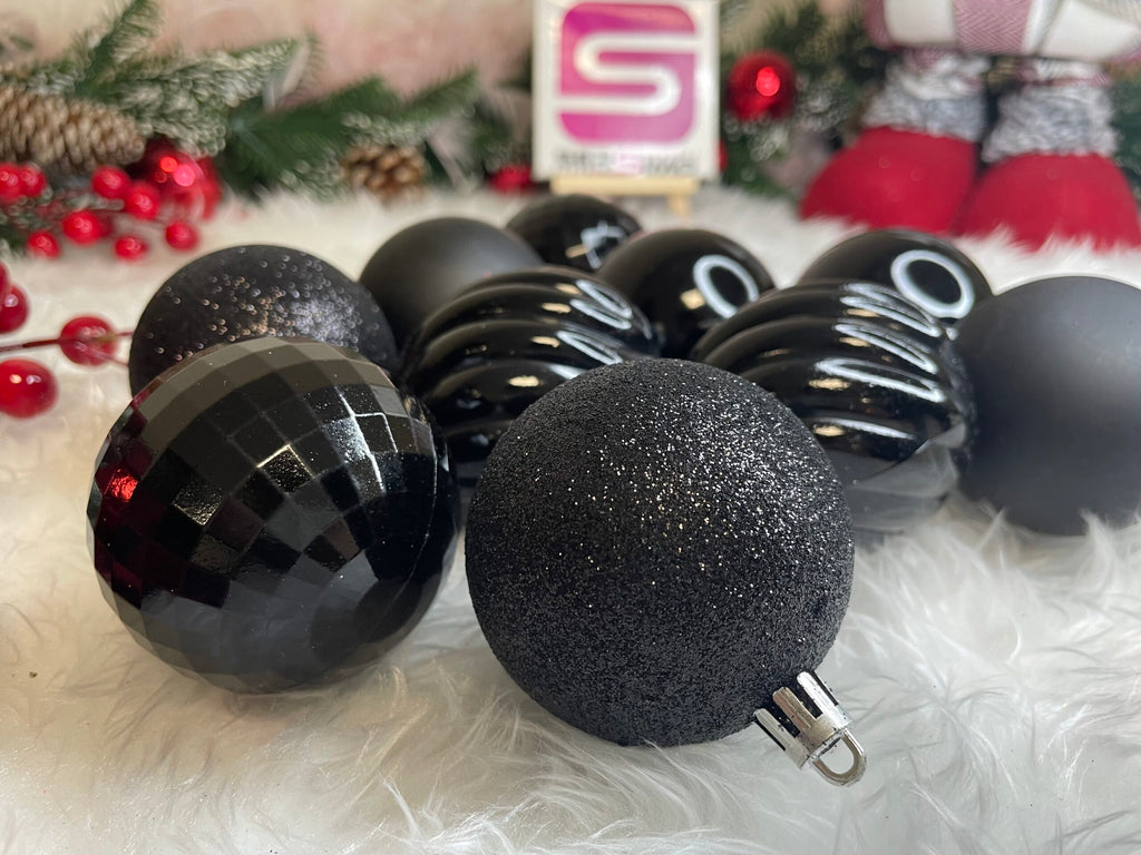Set globuri de Craciun, 20 bucati, 5 modele, 6cm, negru