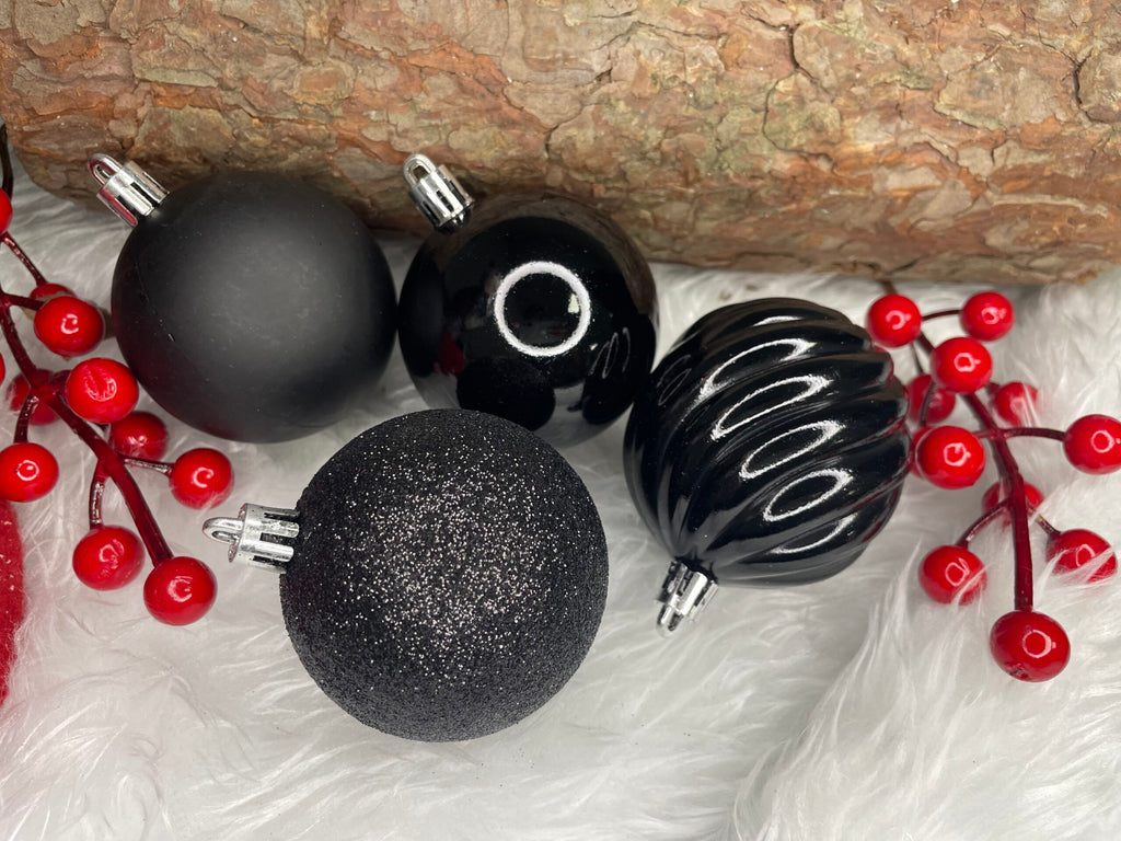 Set globuri de Craciun, 20 bucati, 5 modele, 6cm, negru