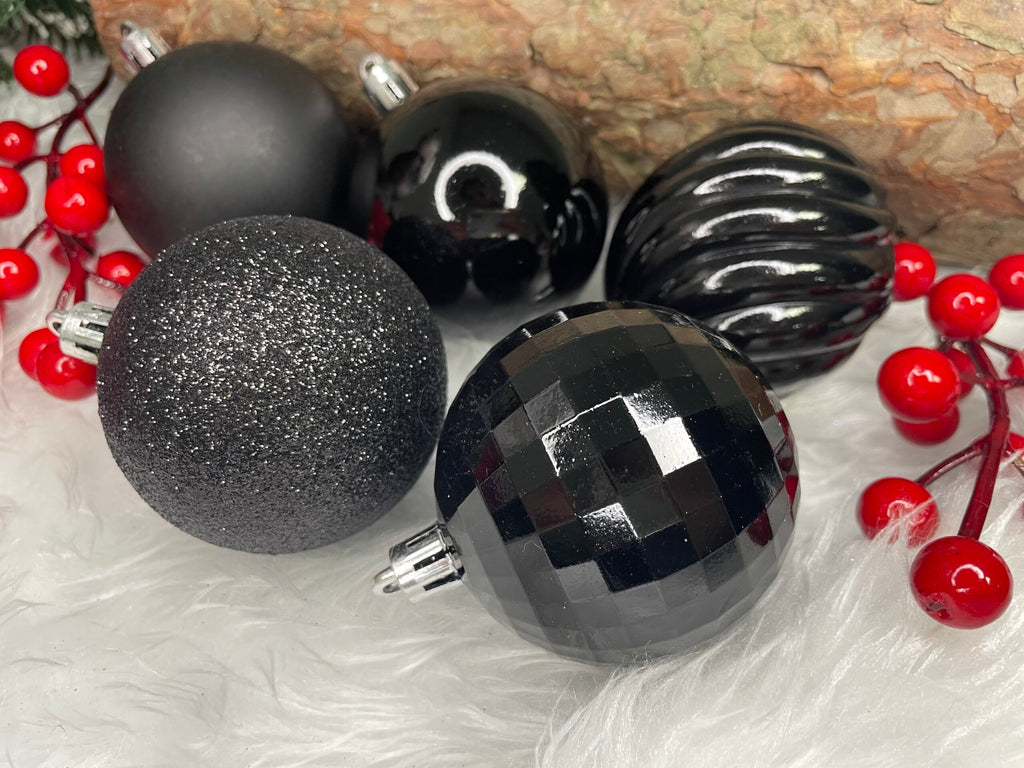 Set globuri de Craciun, 20 bucati, 5 modele, 6cm, negru