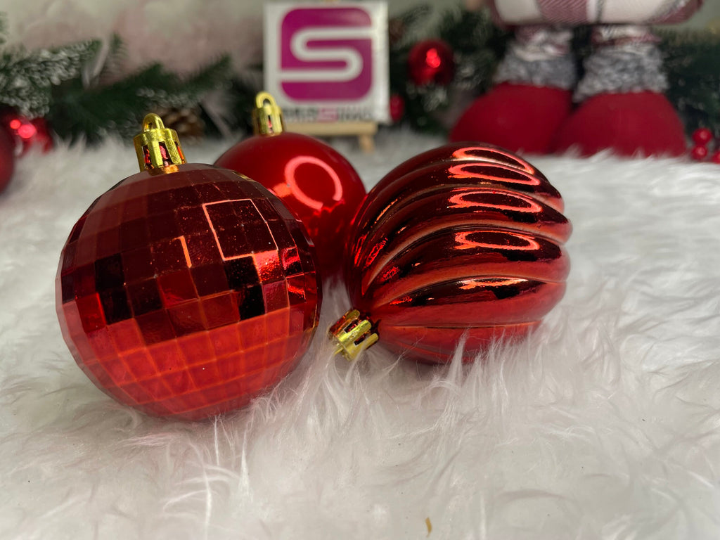 Set globuri de Craciun, 20 bucati, 5 modele, 6cm, rosu