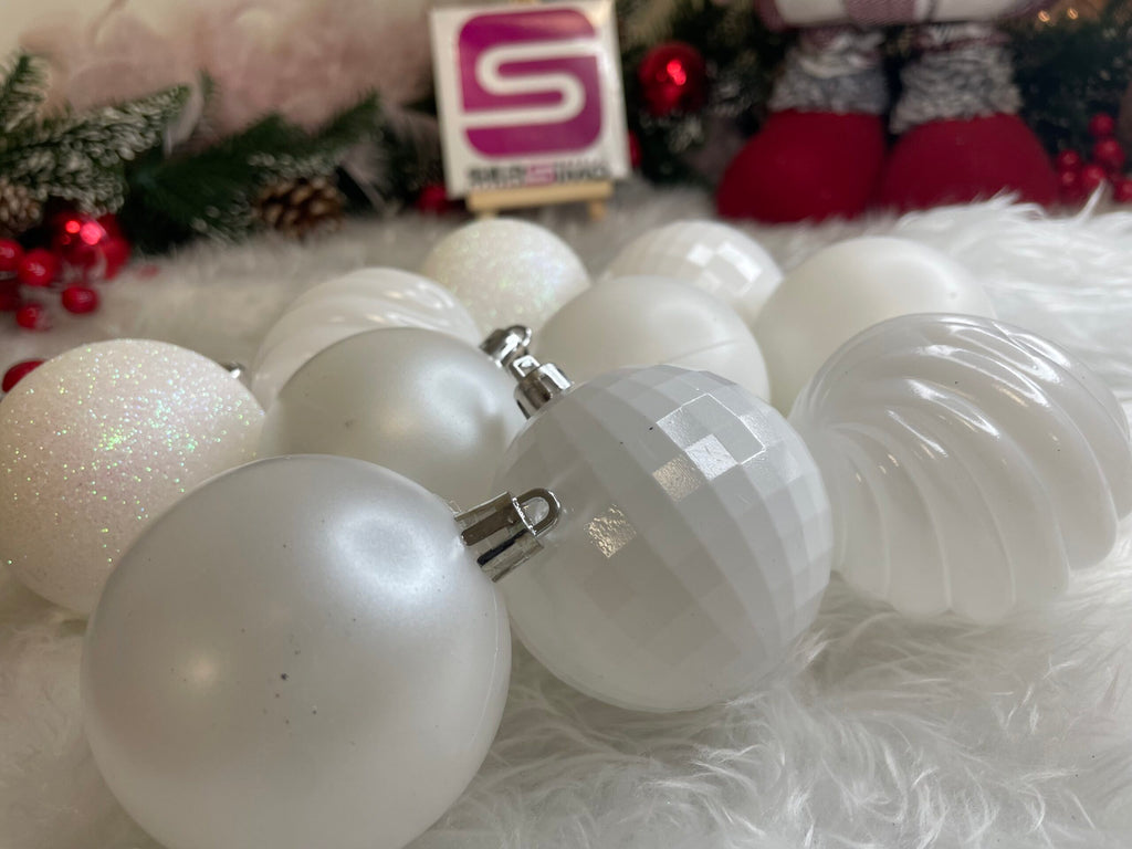 Set globuri de Craciun, 20 bucati, 5 modele, 6cm, alb