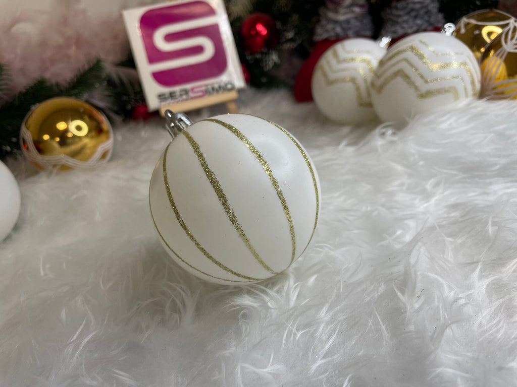 Set globuri de Craciun cu modele de sarbatori, 30 bucati, 5cm, alb auriu