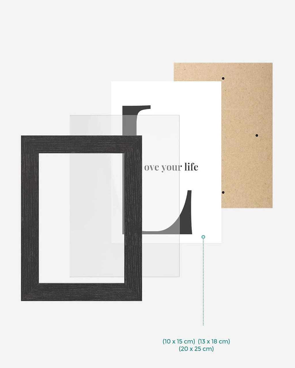 SONGMICS set rame foto 10 buc, 28x24 / 21x16 / 18x13 cm, negru, montaj perete sau birou, MDF si plastic