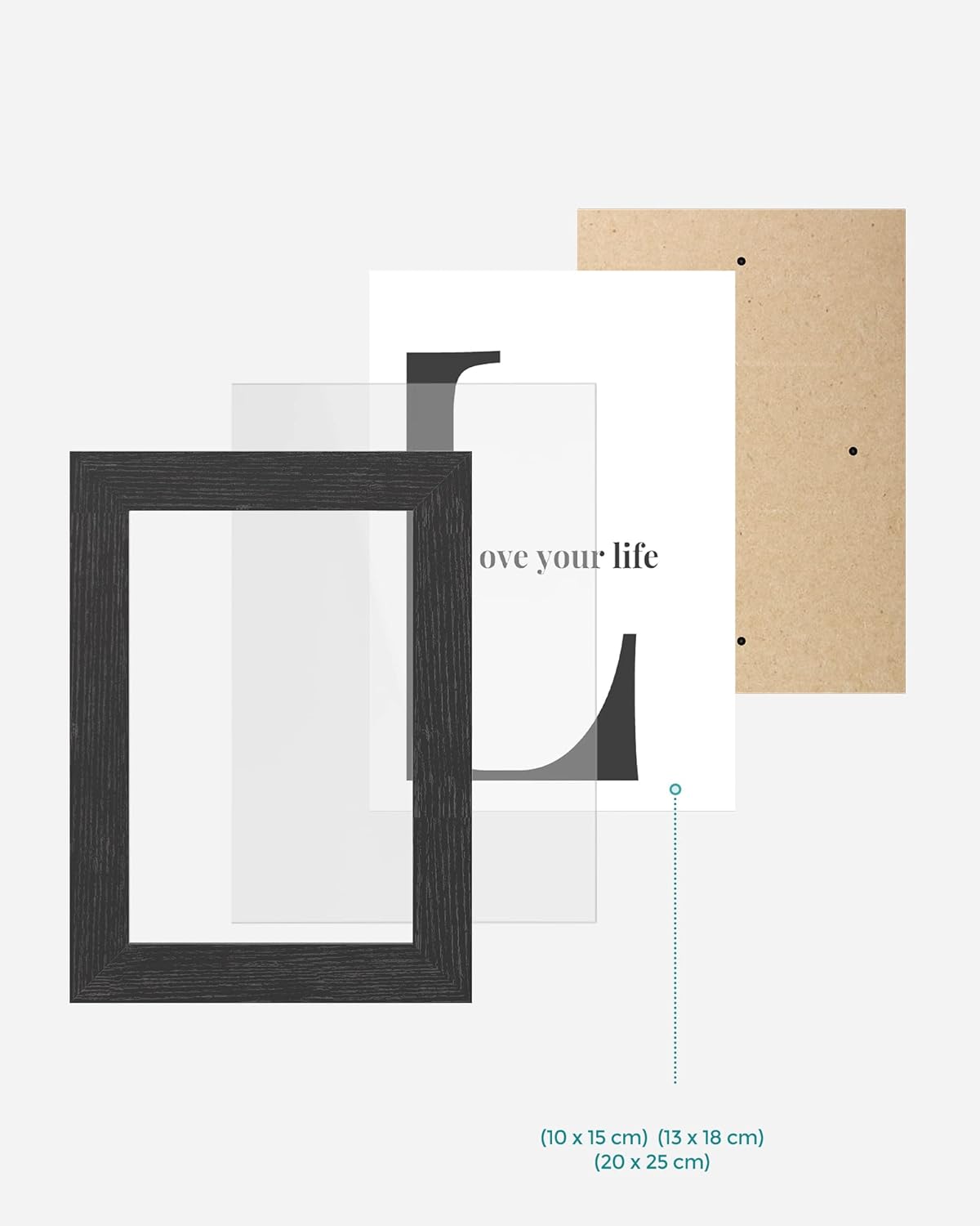 SONGMICS set rame foto 10 buc, 28x24 / 21x16 / 18x13 cm, negru, montaj perete sau birou, MDF si plastic