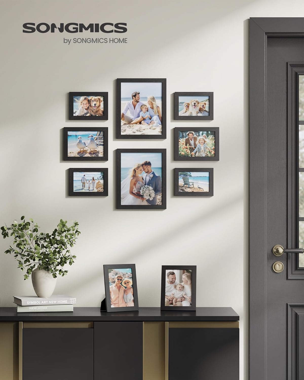 SONGMICS set rame foto 10 buc, 28x24 / 21x16 / 18x13 cm, negru, montaj perete sau birou, MDF si plastic