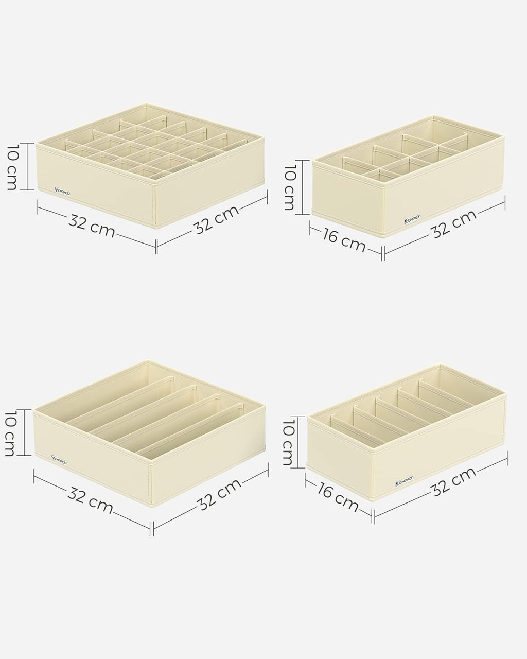 SONGMICS Organizator lenjerie set 8 cutii pliabile din material textil, pentru sertare si dulap, bej