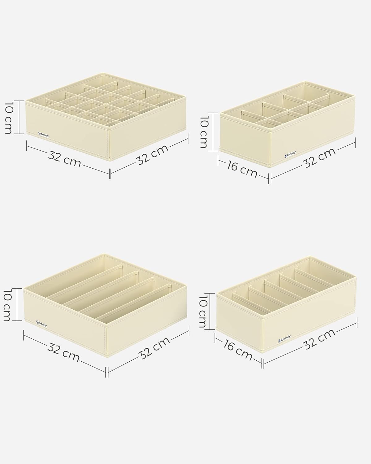 SONGMICS Organizator lenjerie set 8 cutii pliabile din material textil, pentru sertare si dulap, bej