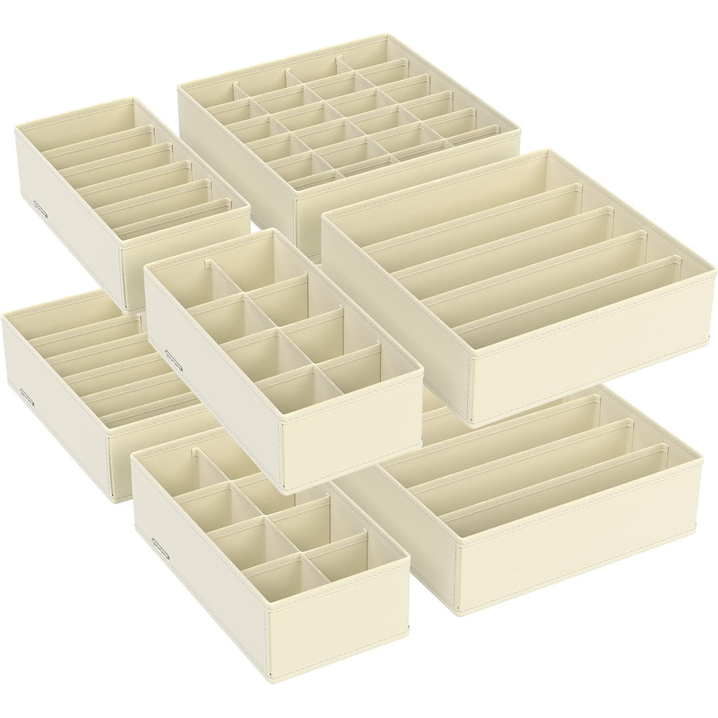SONGMICS Organizator lenjerie set 8 cutii pliabile din material textil, pentru sertare si dulap, bej