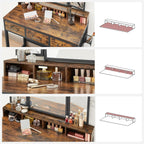 VASAGLE Masuta toaleta 90x40x141 cm, cu 3 sertare, oglinda tripla si taburet, lemn si otel, maro rustic si negru