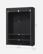 SONGMICS Dulap textil garderoba, 2 compartimente haine cu rafturi, cadru metalic, 127x45x176 cm, negru