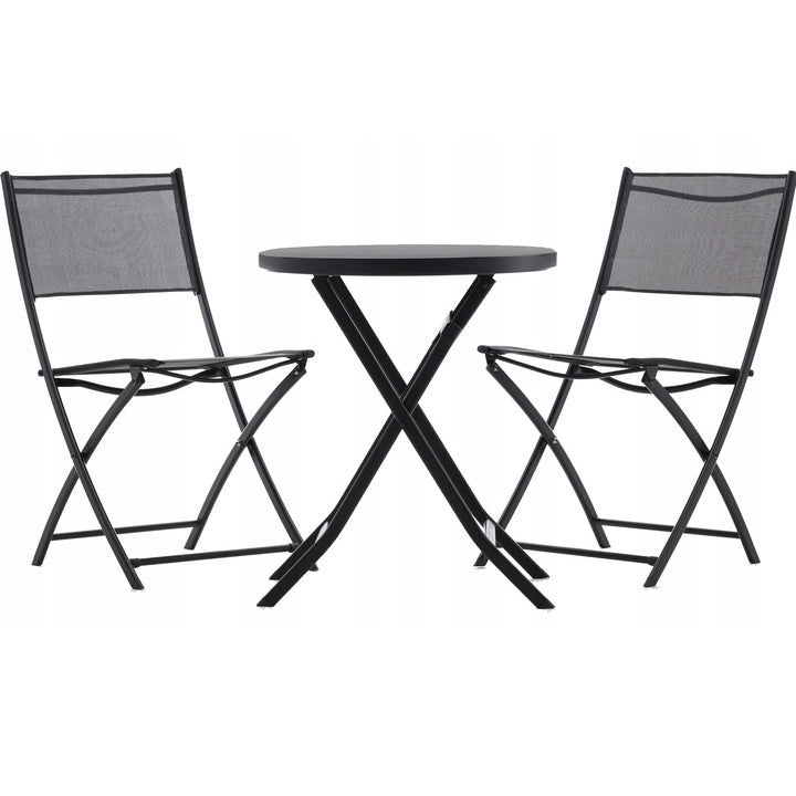 Set mobilier balcon pliabil cu masa sticla si 2 scaune, structura metalica, 60x70 cm, negru