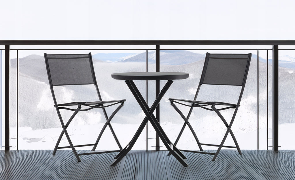 Set mobilier balcon pliabil cu masa sticla si 2 scaune, structura metalica, 60x70 cm, negru