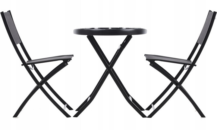 Set mobilier balcon pliabil cu masa sticla si 2 scaune, structura metalica, 60x70 cm, negru