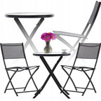 Set mobilier balcon pliabil cu masa sticla si 2 scaune, structura metalica, 60x70 cm, negru