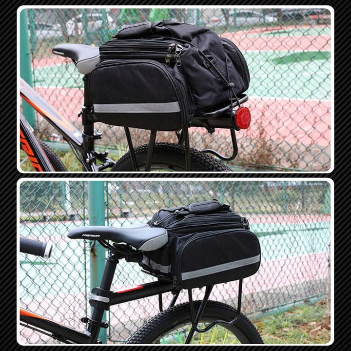 Geanta bicicleta spate 32x17x28 cm, 30L, extensibila, poliester impermeabil, cu elemente reflectorizante, negru