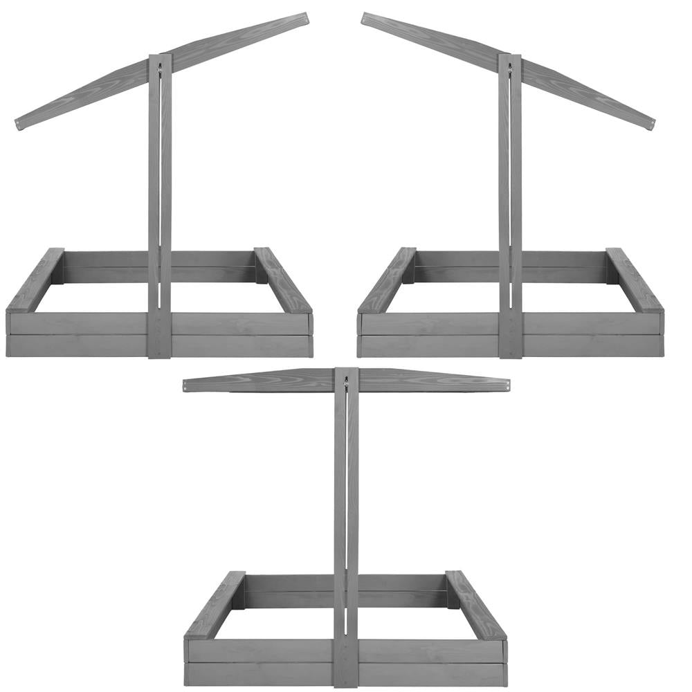 Lada nisip din lemn cu acoperis reglabil si capac, pliabila, 120x120x120 cm, gri