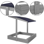 Lada nisip din lemn cu acoperis reglabil si capac, pliabila, 120x120x120 cm, gri