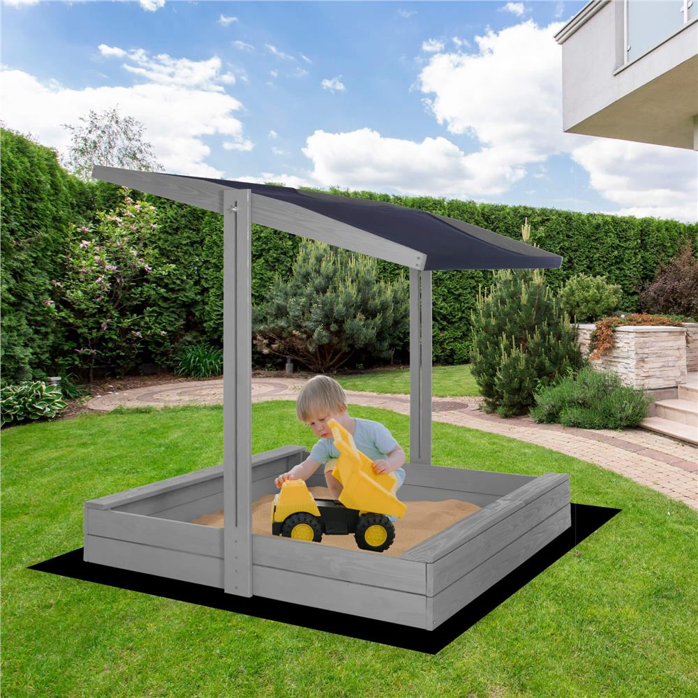 Lada nisip din lemn cu acoperis reglabil si capac, pliabila, 120x120x120 cm, gri