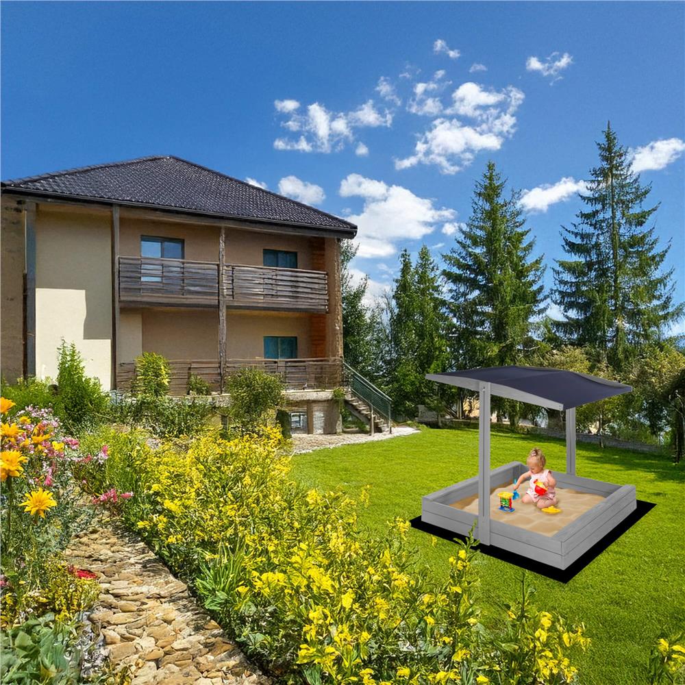 Lada nisip din lemn cu acoperis reglabil si capac, pliabila, 120x120x120 cm, gri