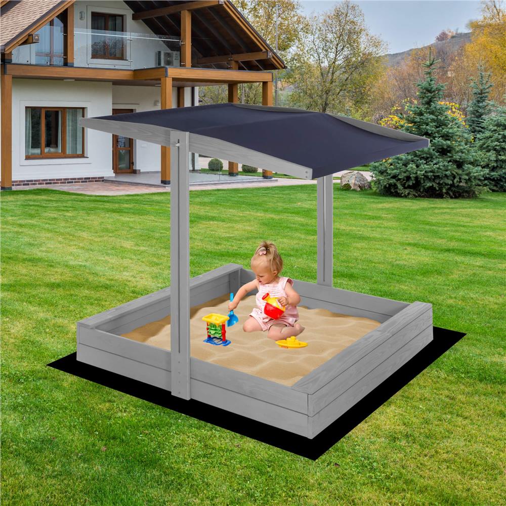 Lada nisip din lemn cu acoperis reglabil si capac, pliabila, 120x120x120 cm, gri