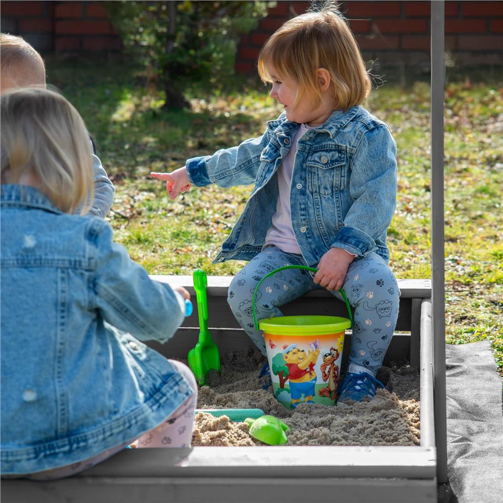 Lada nisip din lemn cu acoperis reglabil si capac, pliabila, 120x120x120 cm, gri