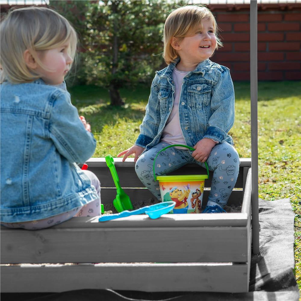 Lada nisip din lemn cu acoperis reglabil si capac, pliabila, 120x120x120 cm, gri