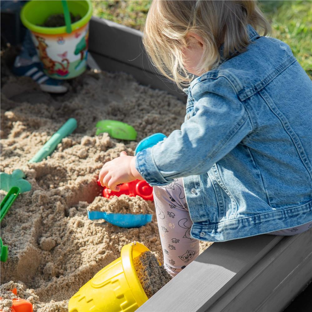 Lada nisip din lemn cu acoperis reglabil si capac, pliabila, 120x120x120 cm, gri