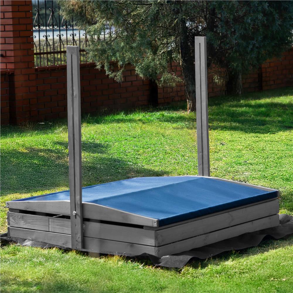 Lada nisip din lemn cu acoperis reglabil si capac, pliabila, 120x120x120 cm, gri