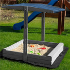 Lada nisip din lemn cu acoperis reglabil si capac, pliabila, 120x120x120 cm, gri