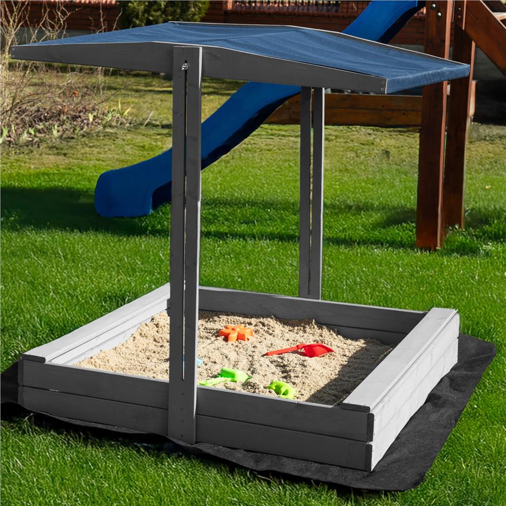 Lada nisip din lemn cu acoperis reglabil si capac, pliabila, 120x120x120 cm, gri