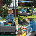 Lada nisip din lemn cu acoperis reglabil si capac, pliabila, 120x120x120 cm, gri