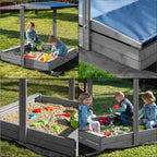 Lada nisip din lemn cu acoperis reglabil si capac, pliabila, 120x120x120 cm, gri