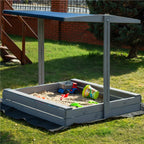 Lada nisip din lemn cu acoperis reglabil si capac, pliabila, 120x120x120 cm, gri