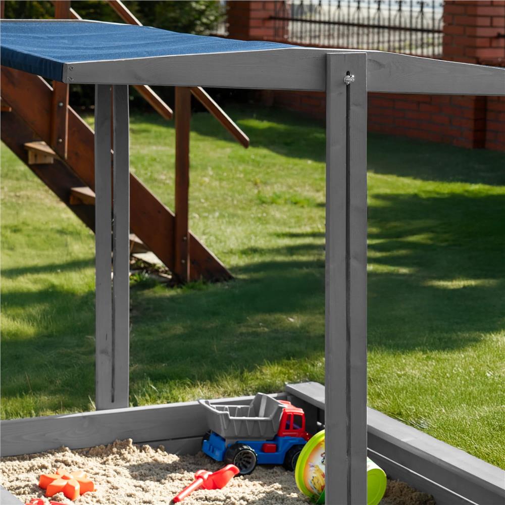 Lada nisip din lemn cu acoperis reglabil si capac, pliabila, 120x120x120 cm, gri