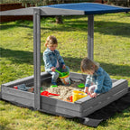 Lada nisip din lemn cu acoperis reglabil si capac, pliabila, 120x120x120 cm, gri